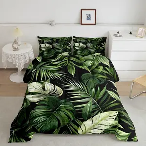 Tropical Leaves Designer Comforter Set,Palm Tree Print Comforter,Leaf Pattern Luxury Bedding Set,Botanical Leaf Branches Duvet Set,Botanical Quilt