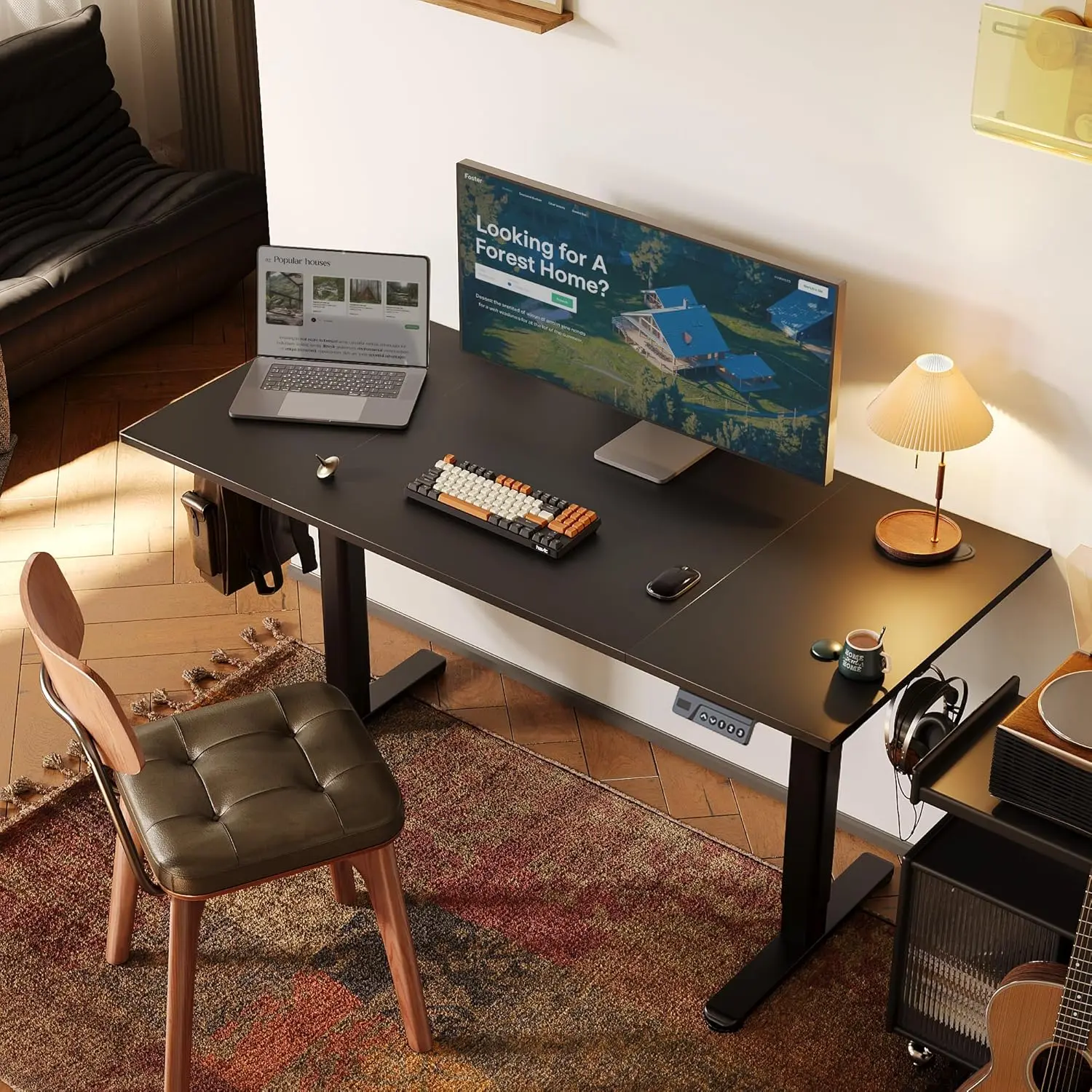 Electric Standing Desk, Adjustable Height Stand up Desks, 48 x 24 Inches Sit Stand up Desk for Home Office Computing, 3-Preset Memory Height Ergonomic Rising Desks, Black