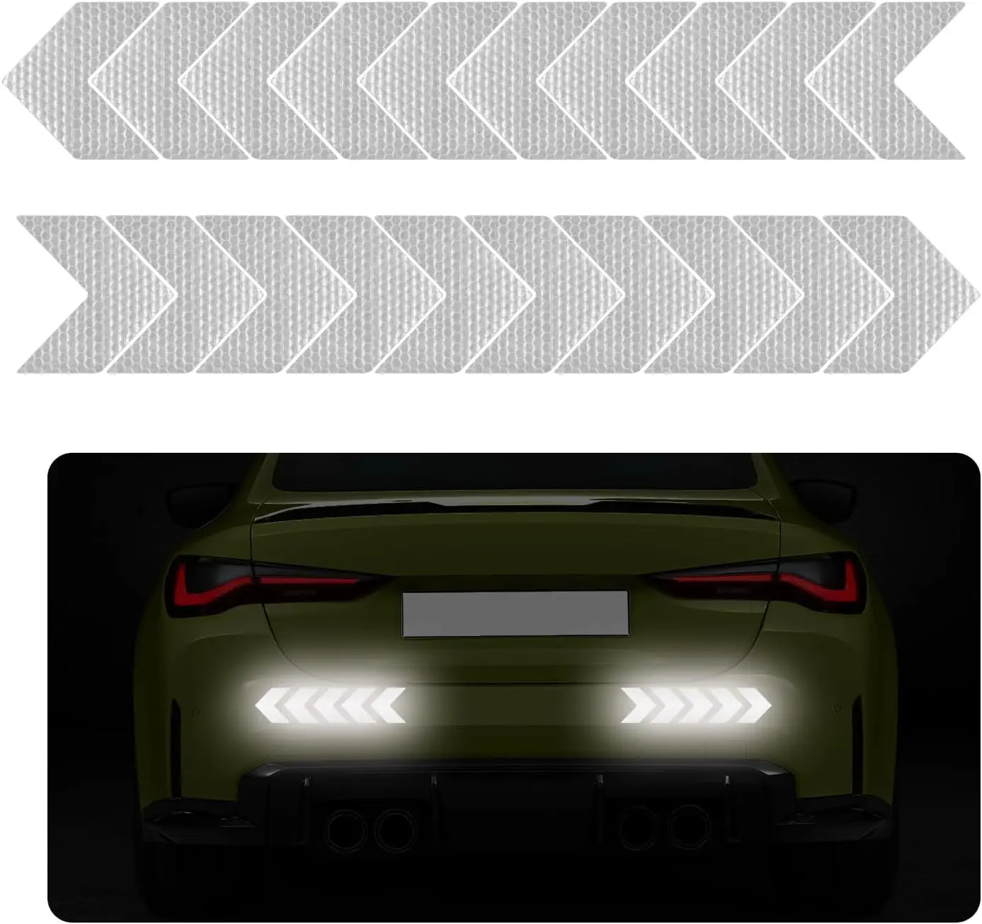 20 PCS Car Arrow Reflective Stickers Waterproof Safety Warning Reflective Decal High Night Visibility Reflector Tape for Auto Trunk Rear Bumper Car Accessories White