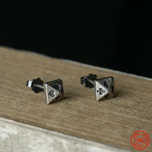100% 925 Sterling Silver Pyramid Rivet Poker Stud Earrings Personality Minimalist Ear Jewelry Street Punk Gothic Style