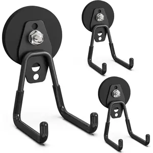 Duty Hooks Magnet Hooks with Anti-Slip Coating for Cabinet,Pegboard,Shelve,Tools (3PCS 2.59'' Black)
