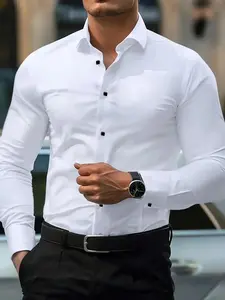 ZYNE Men's Solid Long Sleeve Collared Shirt, Regular Fit Casual Button Front Top for Work Office Business, Men's Clothes for All Seasons