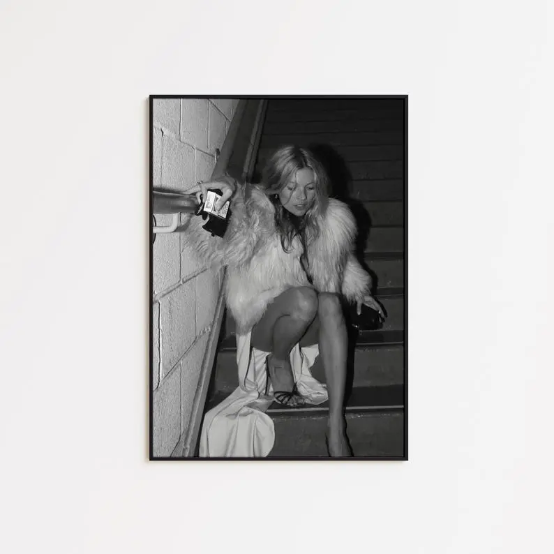 Kate Moss Poster, Supermodel, Fashion Icon, Black and White Wall Art, Vintage Wall Art, Photograph Prints, Home Decor, Art Decor