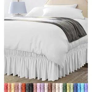 Wrap Around Ruffle Queen Size Bed Skirt – Adjustable Buckle & Elastic Belt for Easy Installation, 16 Inch Drop – Brushed Microfiber - Machine Washable, Fade and Wrinkle Resistant, White