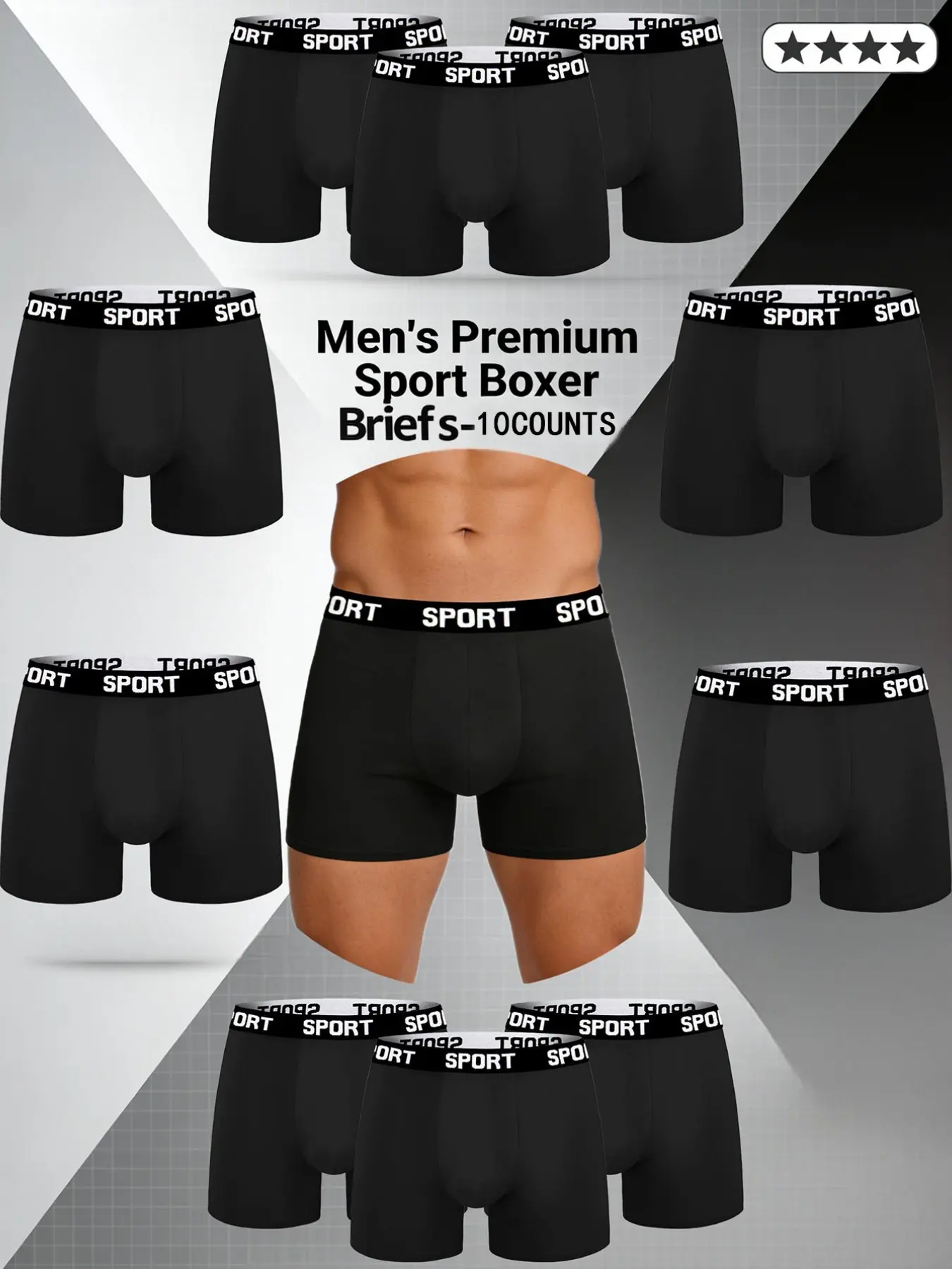 10pcs men's slim fit Long style flat cornered underwear, Athletic Sport Underwear, Workout Underwear, Sports Fitness Underwear, Soft stretch briefs, Soft, breathable, lightweight, elastic waistband, suitable for Four Seasons sports and daily casual wear