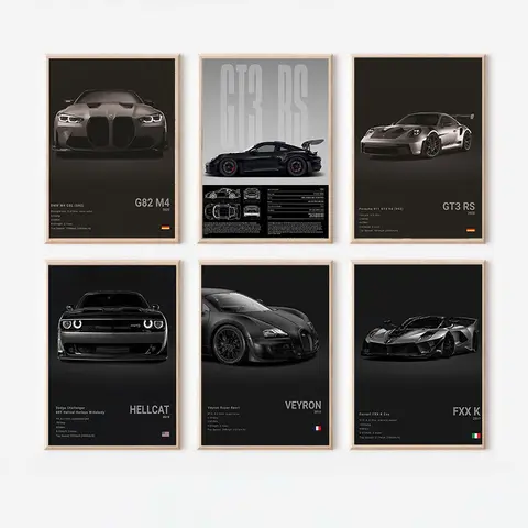Modern Car Poster for Men, Room Inspo High-Resolution Home Decor Wall Art Featuring G82 M4, GT3 RS, Hellcat, Veyron, FXX Designs