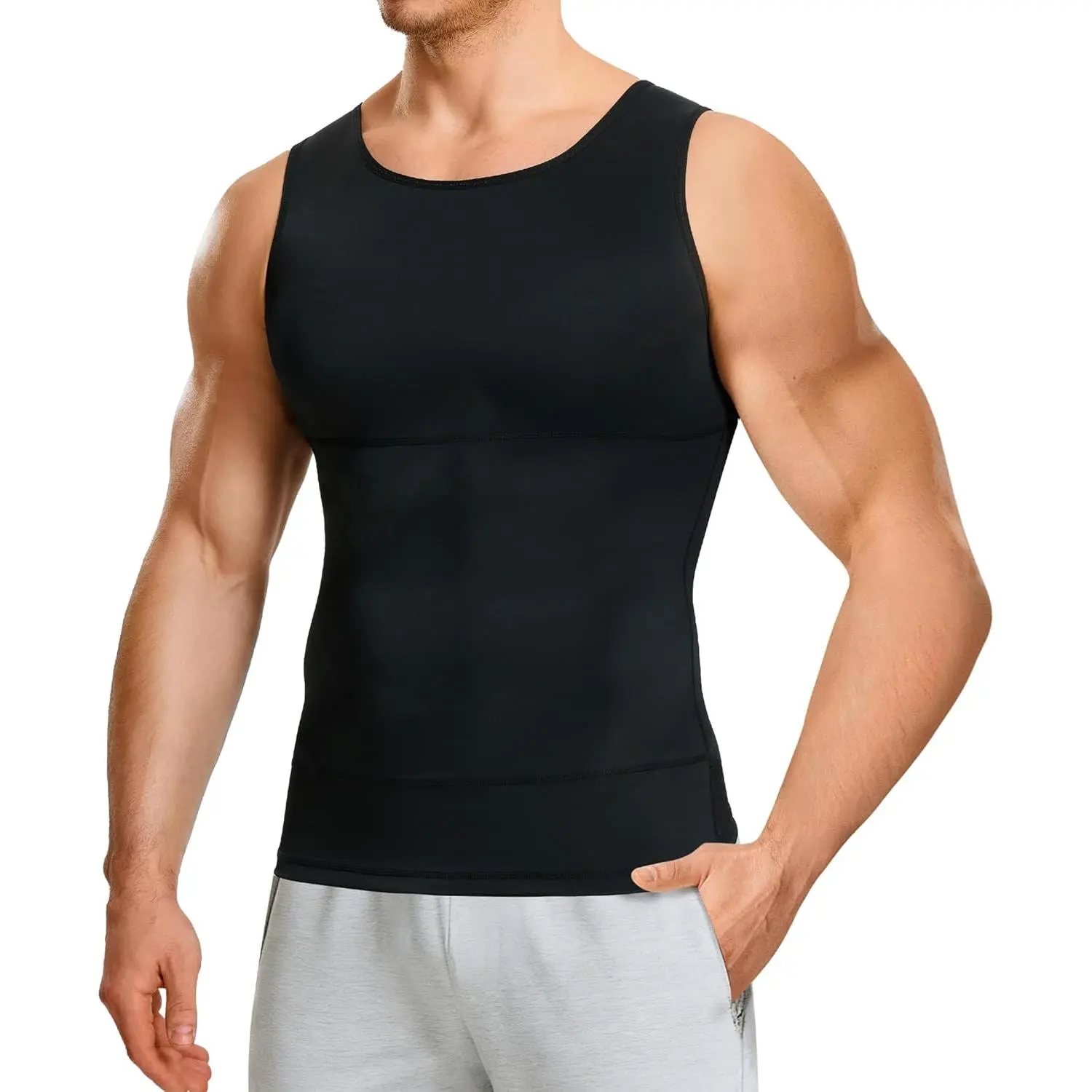 Nebility Shapewear Mens Compression Shirt - Slimming Body Shaper Vest Sleeveless Undershirts Workout Tank Tops