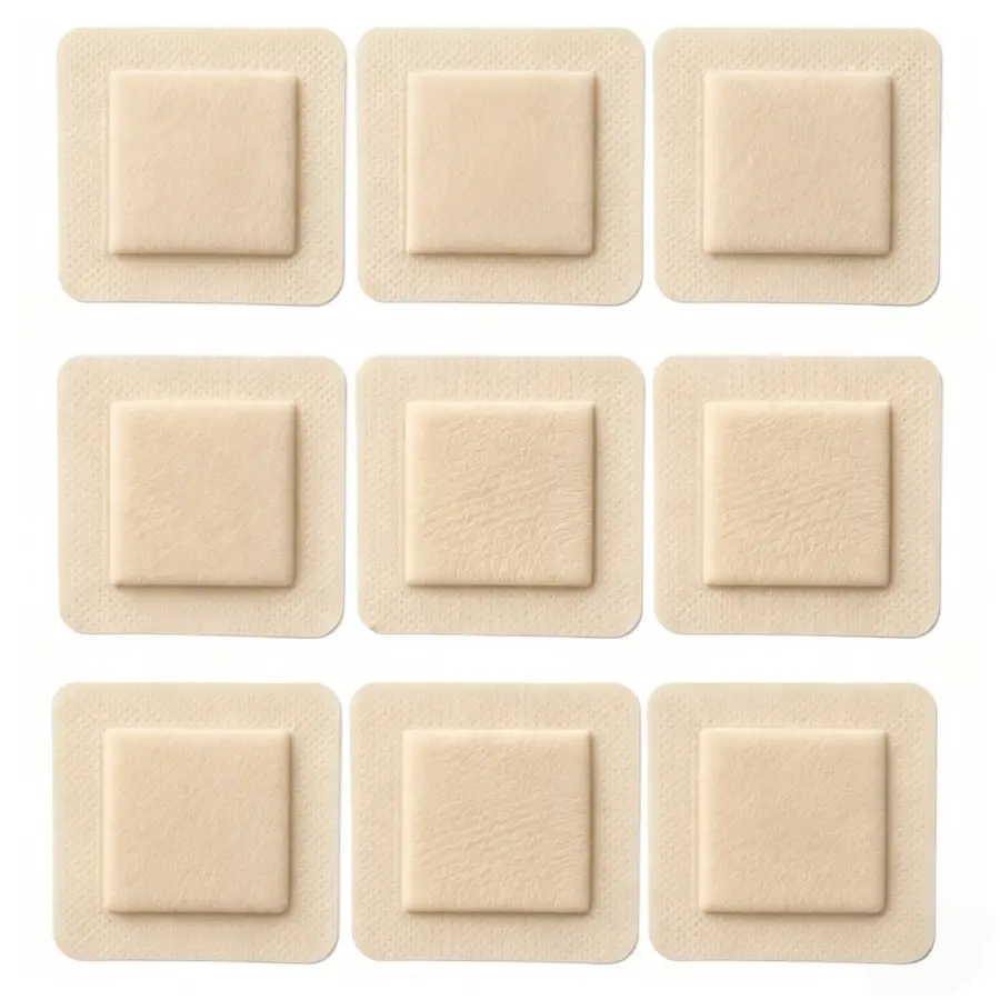 GTT Silicone Adhesive Foam Dressing with Soft Edges - 4in×4in Cover, 10/20/30/40/50 Pieces, Highly Absorbent Waterproof Home Wound Care for Leg Ulcers