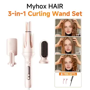 Myhox Automatic Curling Iron with Two-Way Rotation Anti-Scalding Anti-Tangling & Automatic Shutdown for Youth Pink Hair Care Styling Kit Curler