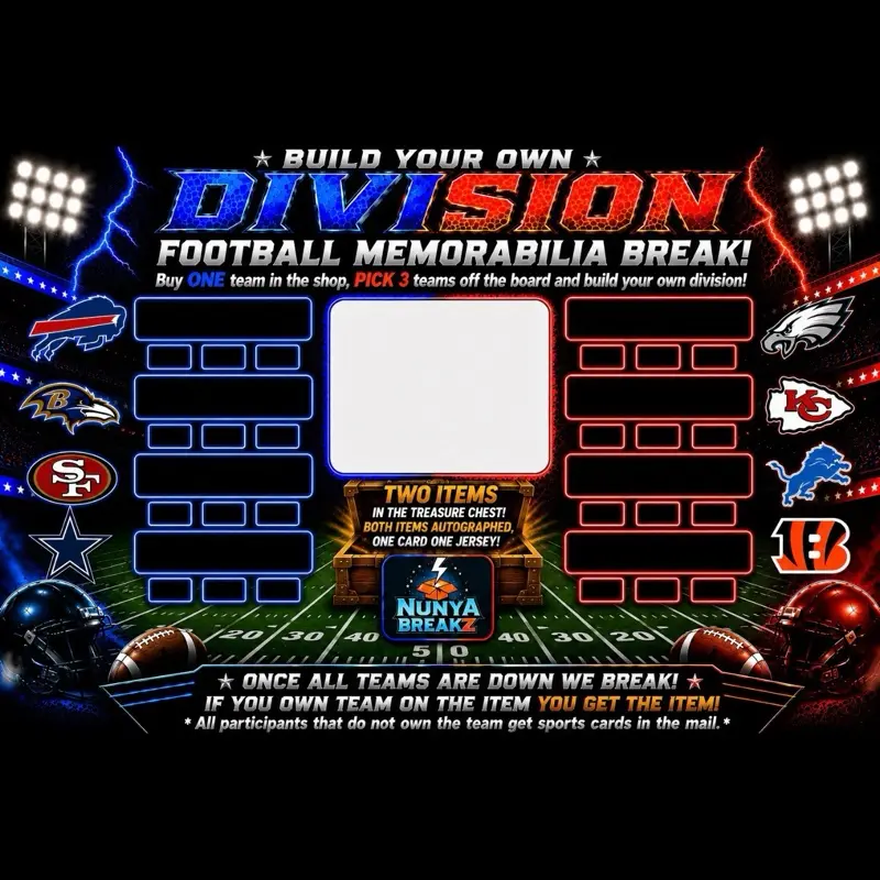 BUILD YOUR OWN DIVISION FOOTBALL BREAK! 2 ITEMS+Panini Sports Cards **Buy 1 Team Get 3 Free**