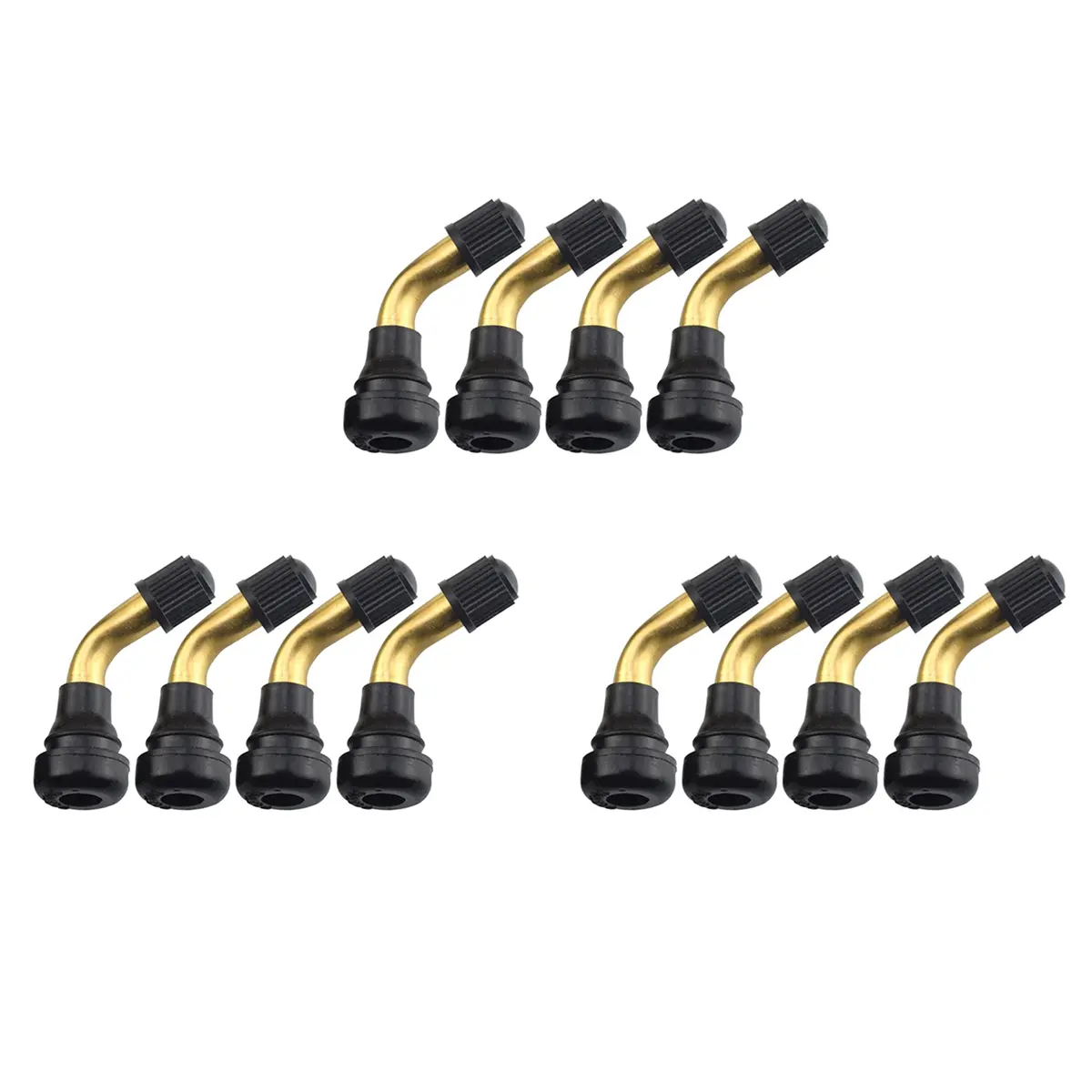 12Pcs Copper+Rubber 90-Degree Angle Snap-In Tire Valve Stems with Brass Right Angle Valves, .453" Hole Fit for Motorcycle, Scooters, Easy Installation for Tire Pressure Checking