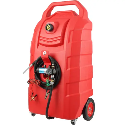 VEVOR 32Gal (121L) Polyethylene Portable Fuel Caddy with Transport Wheels, 12V DC Pump, 8.2ft Hose, 7L/min Flow Rate, Automotive-Grade Rubber Component, Fuel Equipment for Vehicle & Boat Owners