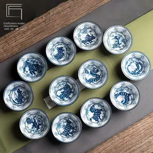 [Blue & White Zodiac] 12 Chinese Zodiac Porcelain Gongfu Teacup Set, Underglaze Color Douli Cup, 75ml Capacity Chinese Style Tasting Cup, Ideal for Holidays & Housewarmings SpringStatements Aesthetic