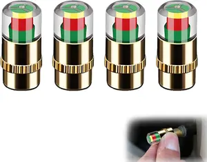 Universal 4Pcs Car Tire Pressure Monitor Valve Stem Caps Sensor Indicator 3 Color Eye Alert Easy to Read Tire Pressure Monitoring Valve Stem Caps, Car Accessories