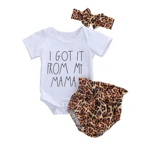 Baby Girl Clothes Newborn Romper Short Sleeve Short Leopard Shorts with Headband Infant Outfits Set 0-18 Months