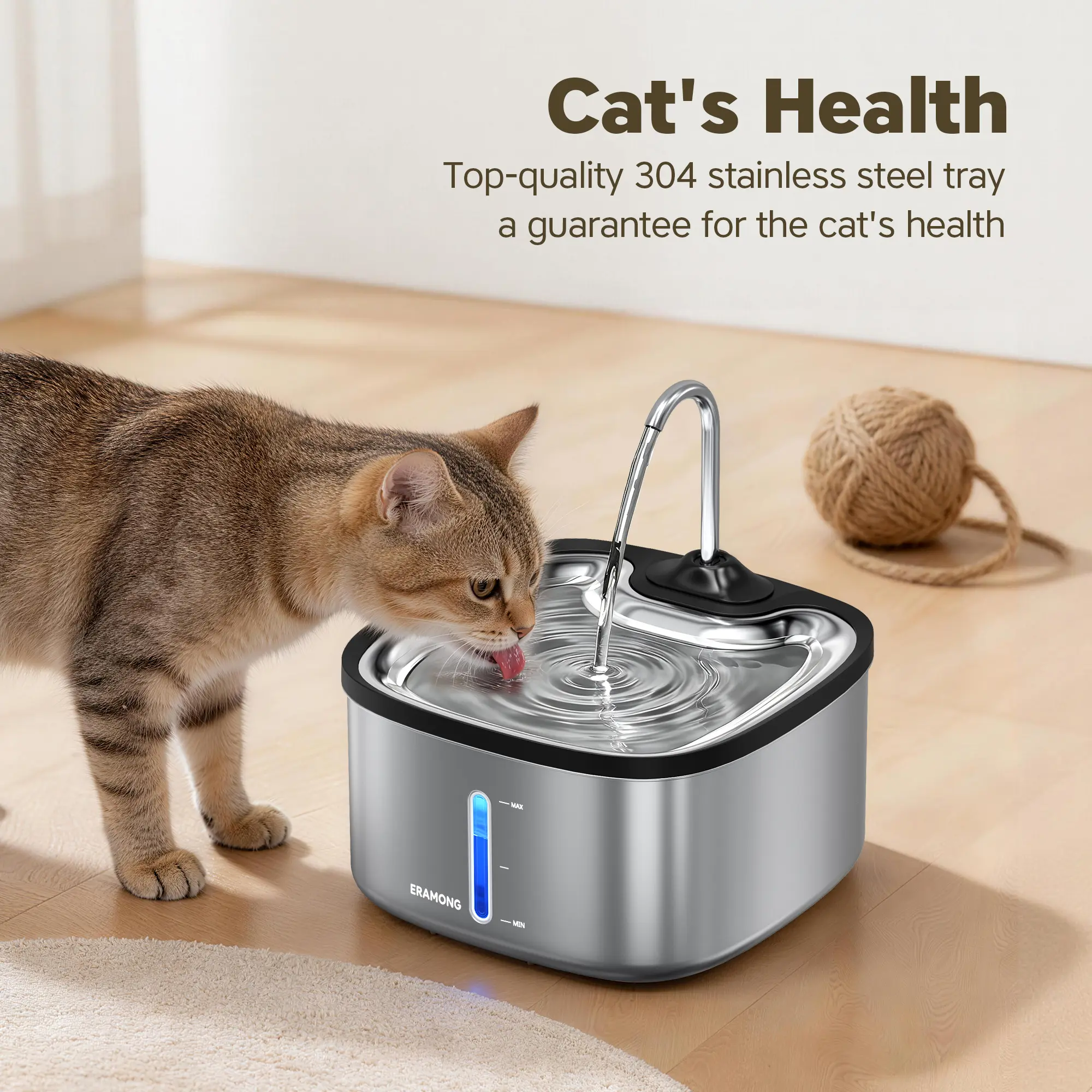 3.5L Wired Pet Water Fountain — Safe SUS304 Stainless Steel Tray, 4 Filter Cartridges, Ultra-Quiet Pump, Dry-Burn Protection (Suitable for Indoor Cats and Dogs) - W04B (3500ml)