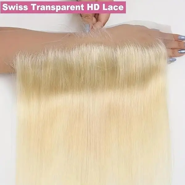 Premium 13x4 613 Blonde Ear to Ear Lace Frontal, 180 Density Genuine Virgin Remy Human Hair, Pre-Plucked Baby Hair for Ultra-Natural Hairline, Bleachable Dyeable Thick Soft Hair, Shedding Resistant