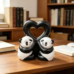 Cute Heart Panda Resin Ornament, Healing Adorable Style, Living Room Bedroom Couple Gift Decorative Piece, 1pc Love Panda Statue