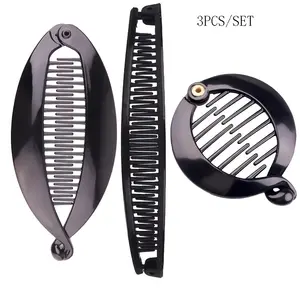 3Pcs Light Luxury Temperament Claw Clip Set High Quality Banana Black Shark Hair Clips Pearl Decor Back of Head Hair Holders Summer Hair Additions Jewelry Holiday Gift Fashion Hair Accessories for Women Girls