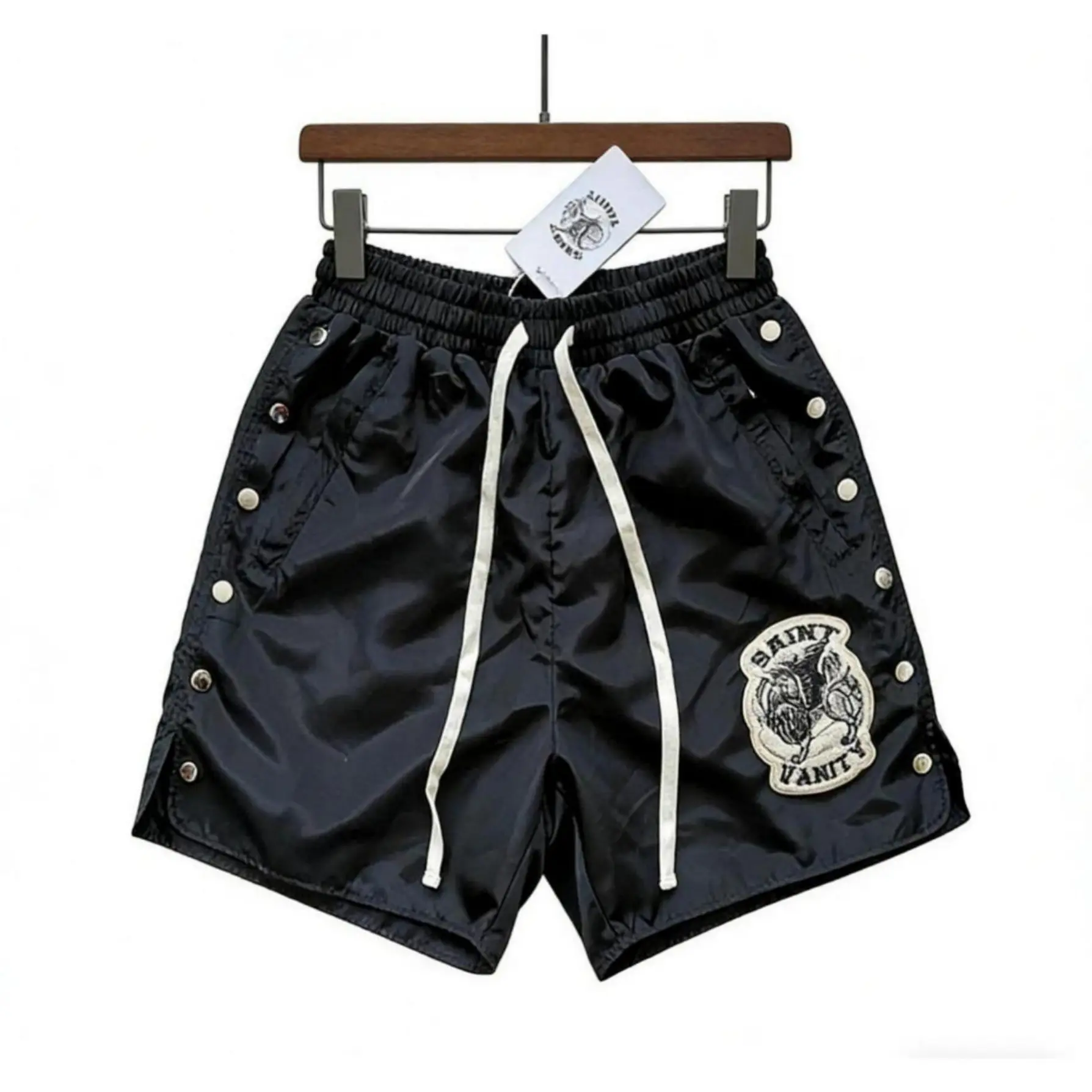 SAINT VANITY Mens Embroidered Casual Sports Shorts Y2K Streetwear Elastic Waist Loose Fit Summer Athletic Gym Shorts Trendy Urban Bottoms Father Day Gift