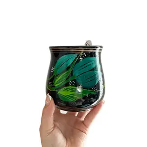 Floral Ceramic Jarrito Coffee Mugs - Reusable Clay Design, Ideal for Coffee Drinking - Reuse, Drinkware, Washable Traditional Ceramic, Handmade & Decorated, Lead Free, Keeps Hot/Warm, 12oz Capacity - Tumbler Mexican mug