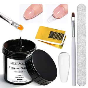 MEET ACROSS 150ml Quick Extension Gel Set, Gel Nail Kits, Nail Extensions, Uv Light Gel, 4pcs Clear Finger Hard Gel UV LED Gel Nail Art Design Manicure, Includes Nail File & Nail Brush & Nail Form Tips, Nail Kit for Beginners Gift