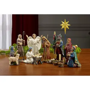 Three Kings Gifts Magi, Wise Men, Christmas Star, Angel, Shepherds, Sheep, Holy Family, Jesus in Manger, Real Gold in Trunk, Nativity Scene Set & Figures, 11-Pieces, for 7 Inch Scale Collection