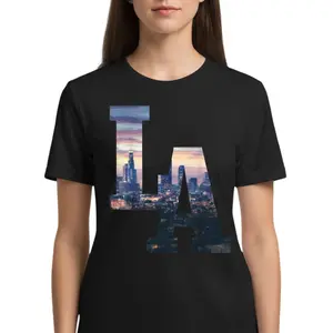100% Cotton Unisex Los Angeles LA Skyline Vintage California LA T-Shirt Graphic Short Sleeve T-Shirt Womenswear Summer Top Tshirt