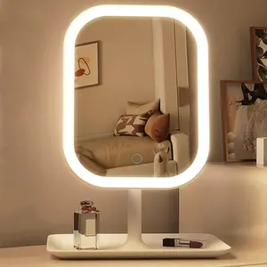 Rechargeable LED Makeup Mirror with Light, Touch Control Adjustable Brightness, Portable Travel Cosmetic Mirror with Charging Cable
