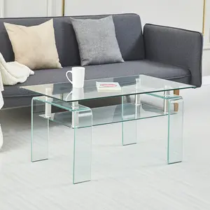Modern Glass Coffee Table for Living Room, Rectangle All Tempered Glass Table 8mm Clear Transparent Top Home Furniture for Small Space Bearing 220LB