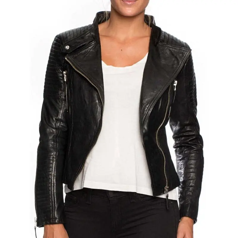 Women's Short Body Café Racer Leather Jacket