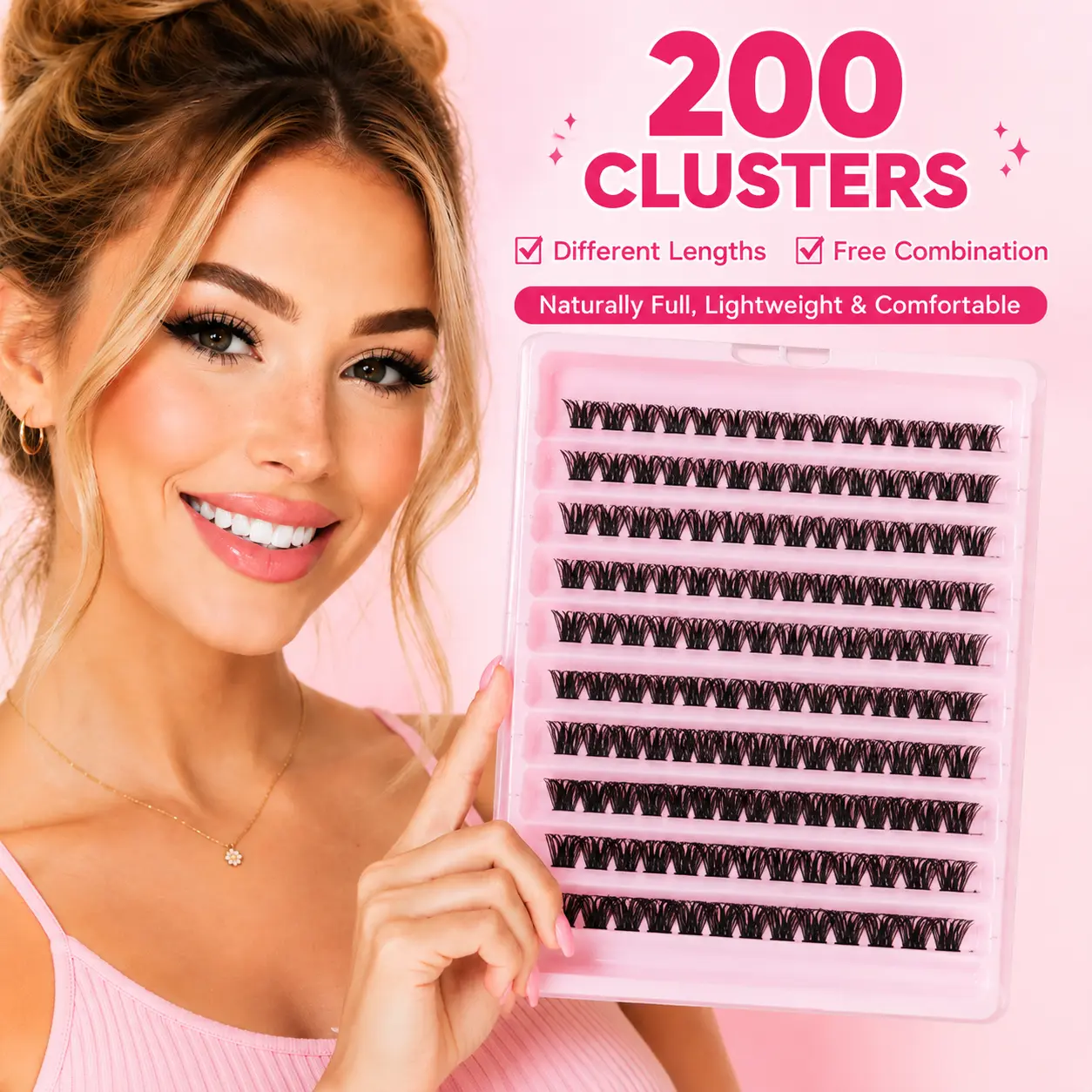 2026 New Fluffy False Eyelash Clusters (10 Rows, 200 Clusters) - Natural, Long, Soft, Thick, Lightweight, Long-Lasting, DIY Single Lashes for Flawless Top-Tier Eye Makeup, Easy to Wear