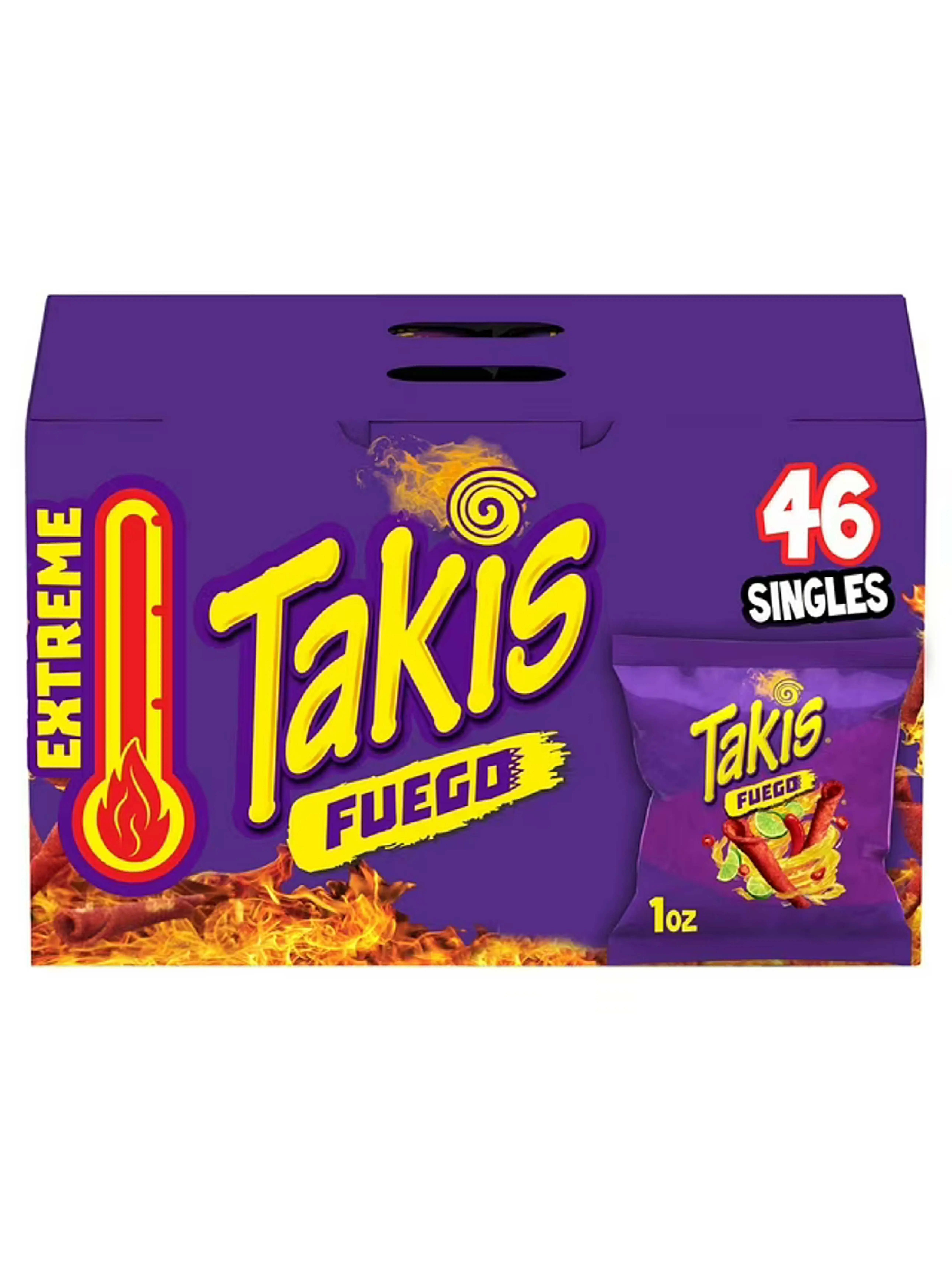 Takis. Fuego Rolled Tortilla Chips, Hot Chili Pepper and Lime, 1 oz. per bag, 46 Snack Pack - Crispy and Crunchy