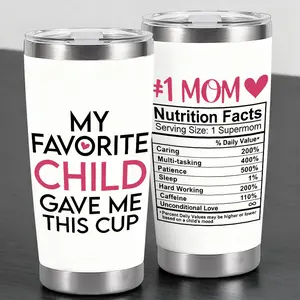 Child&Mom Nutrition Fact Trendy Design 20oz Stainless Steel Cup, Vacuum Insulated Tumbler, Thermos Cup with Lid, Reusable Drinking Cup, Water Bottle for Iced Coffee, Cold Drinks, Insulated Travel Drinkware, Insulated Cups, Perfect Gift for Coffee Lovers