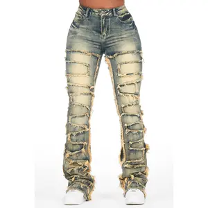 Zariyah Tinted Dark Wash Stacked Flare Jean