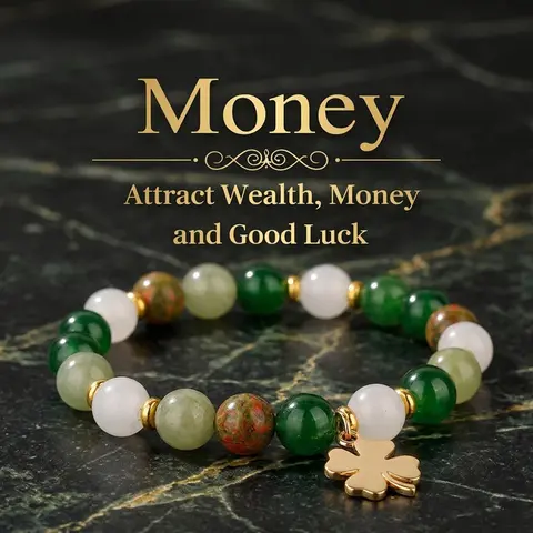 Lucky Money Attraction Bracelet with Green Aventurine & Agate Beads, Wealth Prosperity Bracelet, Elegant Stretch Beaded Jewelry Gift for Women
