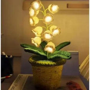 Hand-Crocheted Lily of the Valley LED Lantern — The Perfect Gift for Valentine's Day and Mother's Day. A charming ornament, cozy home décor accent, and delightful bedside or desktop embellishment; ideal for Valentine's Day displays, and also suitable for