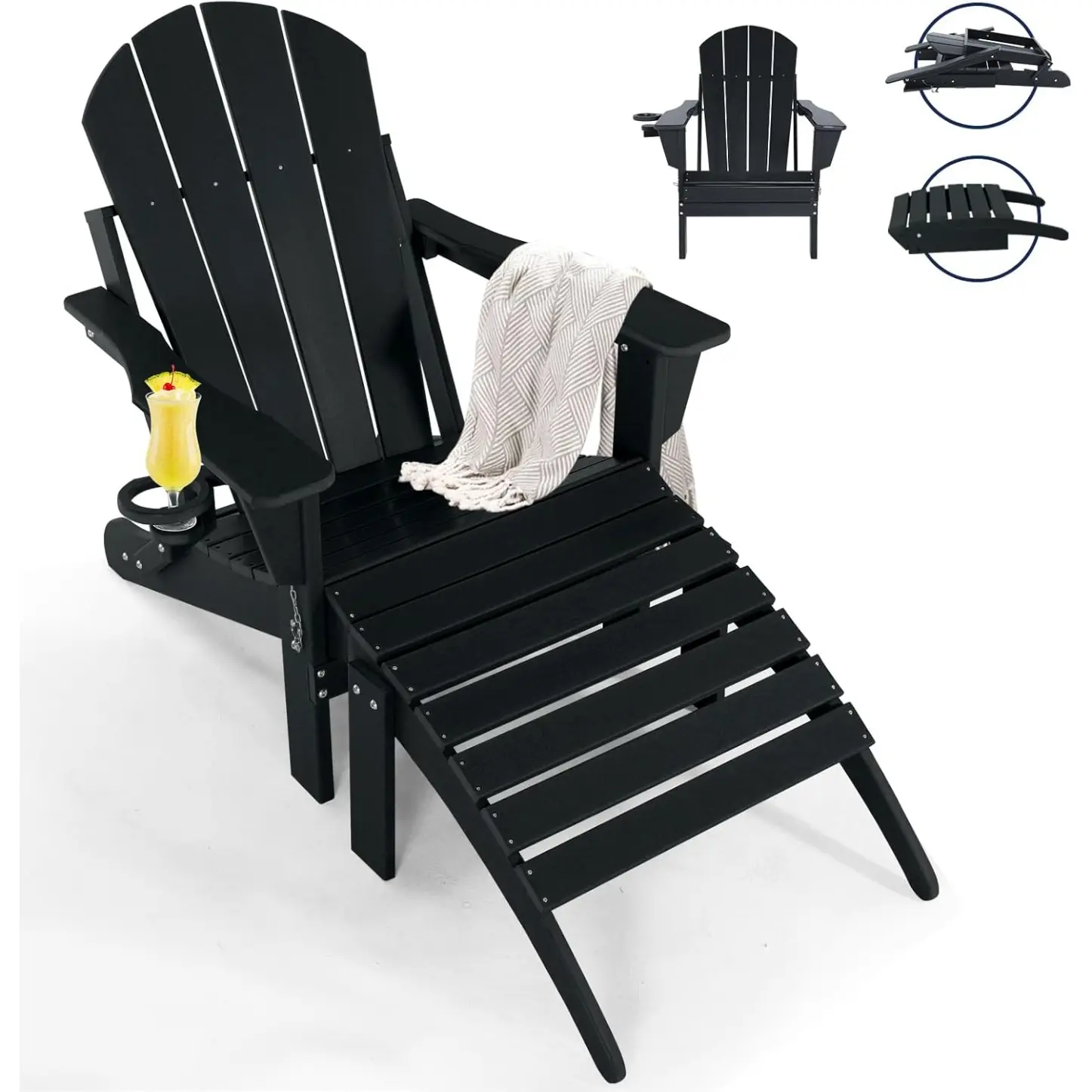 ABCPATIO Adirondack Chair, Outdoor Patio Chair with Classic, Ottoman and Rocking Styles for Backyard, Porch, Deck and Poolside