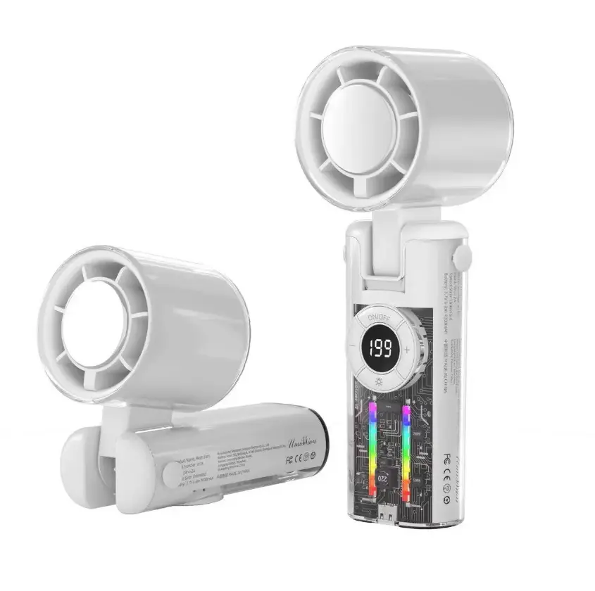 Upgraded 3.0 Summer Cooler Pro 13000RPM Ice Handheld Fan with 199 Adjustable Speeds 4-Color LEDs 3H Runtime ClearTurbo Design USB-C Fast Charging
