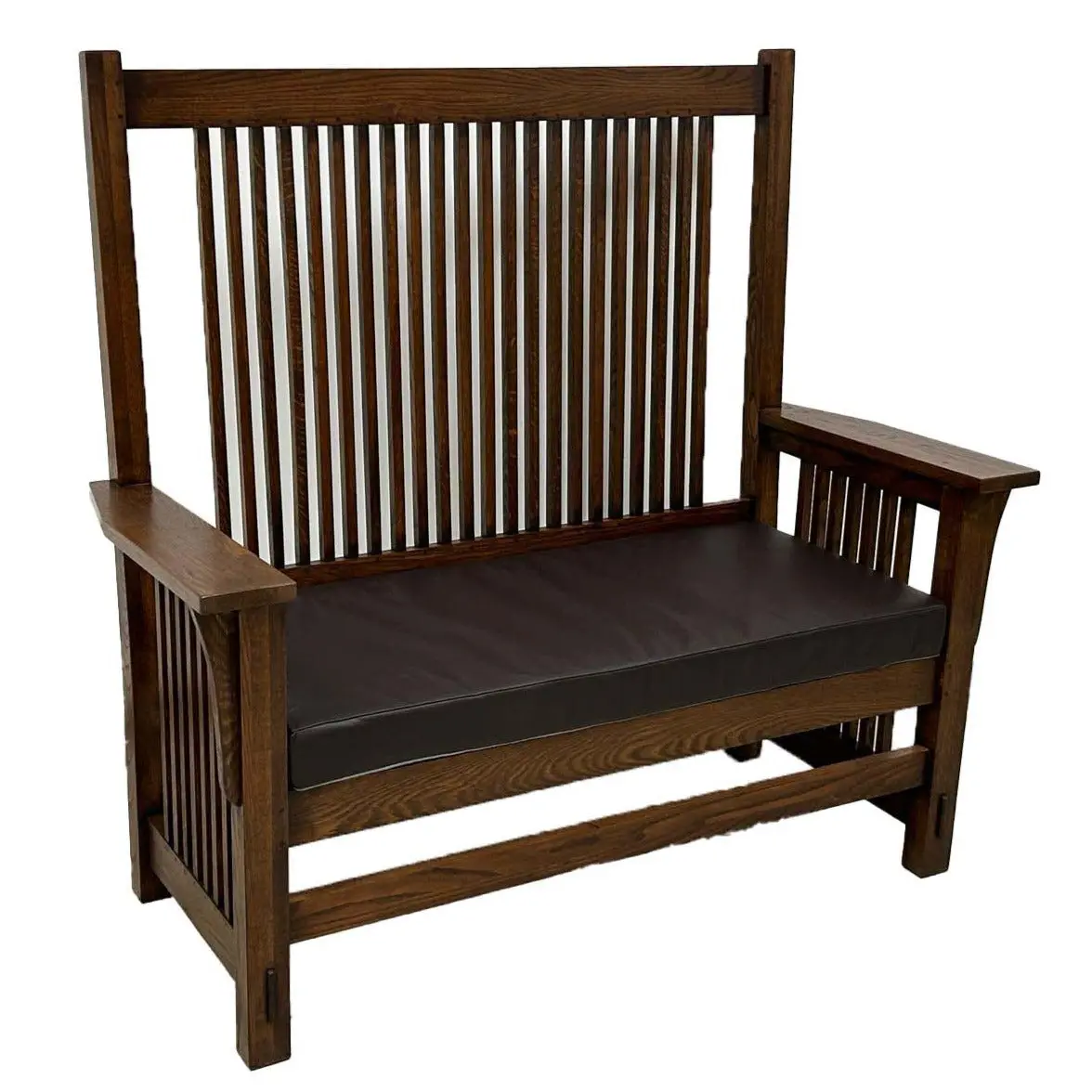 Mission Solid Oak Upholstered Spindle Bench with Storage, Expert Craftsmanship, 52w x 23d x 49.25h Outdoor Entry Way Furniture