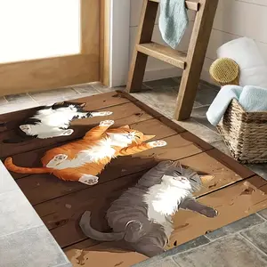Cute Cat Print Door Mat, Flannel Welcome Rug, Non-Slip Design, Perfect for Entryway, Living Room, Bedroom, Kitchen, Hallway, Home Decorative Rug