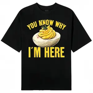 Cotton Tee RetroYou Know Why I'm Here Deviled Egg T-Shirt Black Crewneck Menswear Top Short Sleeve Streetwear