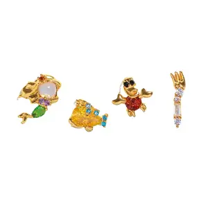 Disney Mermaid Cartoon Earrings Set - Unisex Colorful Charms & Sparkling Details - A Set of Four with Unique Designs