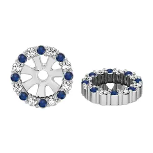 Dazzlingrock Collection Round Blue Sapphire & White Diamond Halo Removable Earring Jackets (It Can be fit up to 4mm studs) for Women in 10K Solid White Gold