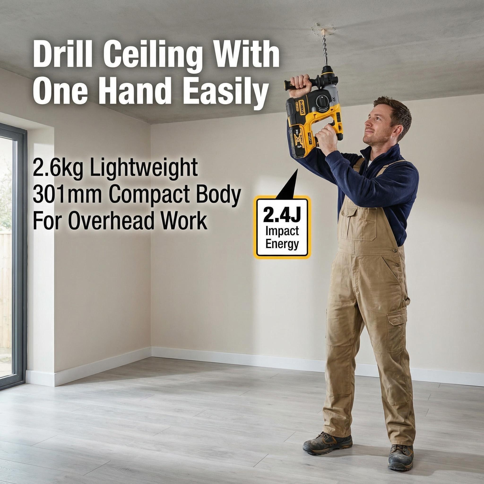 DEWALT DCH273 Brushless Drill Driver Concrete 24 mm / Wood 26 mm / Metal 13 mm, 360° Auxiliary Handlelightweight at 3.1 kg  hole Electric Tool Cabinet battery mount fire blowera bare tool overheat protection garage use high torque