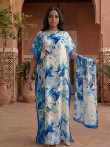 Women's Leopard Print Long Dress Set, Elegant Classy Casual Slim Fit Moo Moo Robe & Scarf, Beach Sun Protection Silk Shawl, All Seasons Fashion