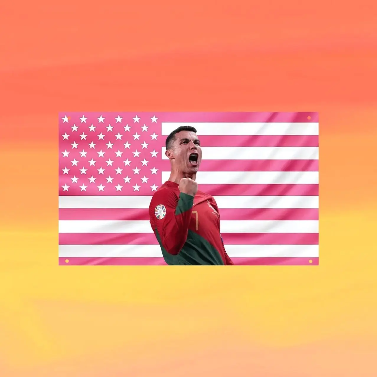 Cristiano Ronaldo Pink US Wall Tapestry Flag, Football Wall Art, Soccer Bedroom Decor, Sports Fan Banner