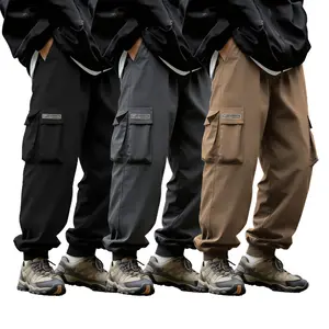 3-Pack Men’s Polyester Utility Trousers – Breathable Lightweight Cargo Pants, Elastic Waist & Cuffed Legs, 3-Color Set for Casual Outfits, Hiking & City Walks