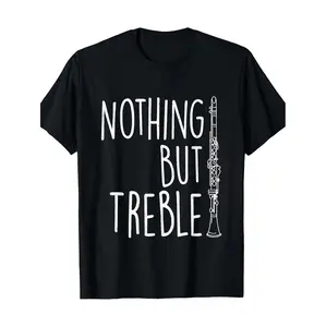 100% Cotton Premium Short-Sleeve Round Neck Casual T-Shirt, Sports Top for Treble Clef Clarinet Players