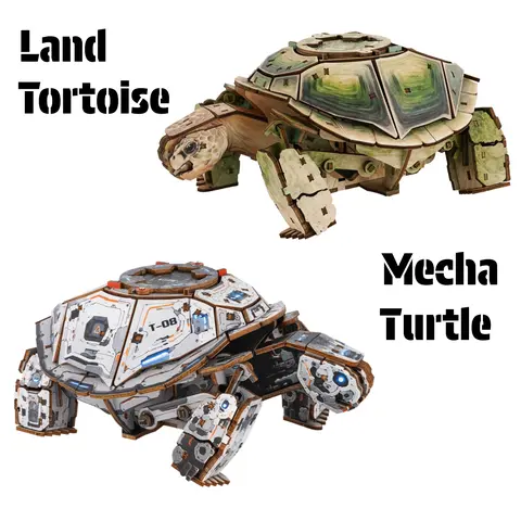 3D Interlocking Wooden Puzzle Kit - Mecha Turtle & Land Tortoise Motorless DIY Assembly Set, Robot Animal Craft, Wooden Puzzles for Ages 14+ Hobbyists Gift